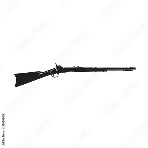 Black silhouette of Rifle (colonial style), centered on plain white background