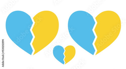 Broken Hearts in Colors of Ukraine Flag