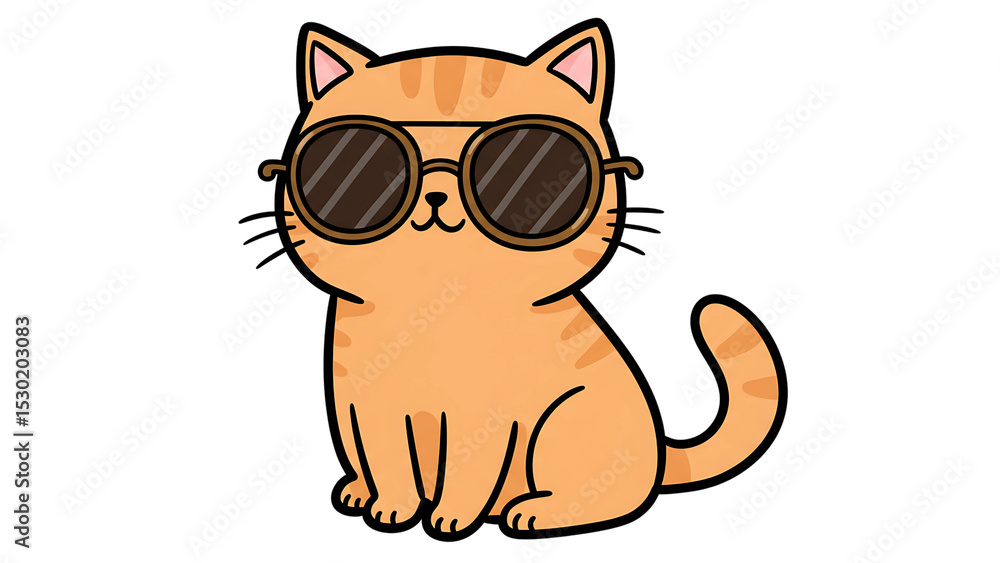 Naklejka premium Cute orange cat wearing sunglasses isolated on transparent background