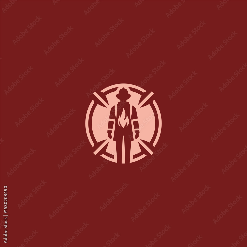 Firefighter logo in bold and heroic illustration style. Firefighter logo in bold and heroic illustration style.