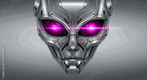 Cybernetic Being with Glowing Eyes Staring Ahead