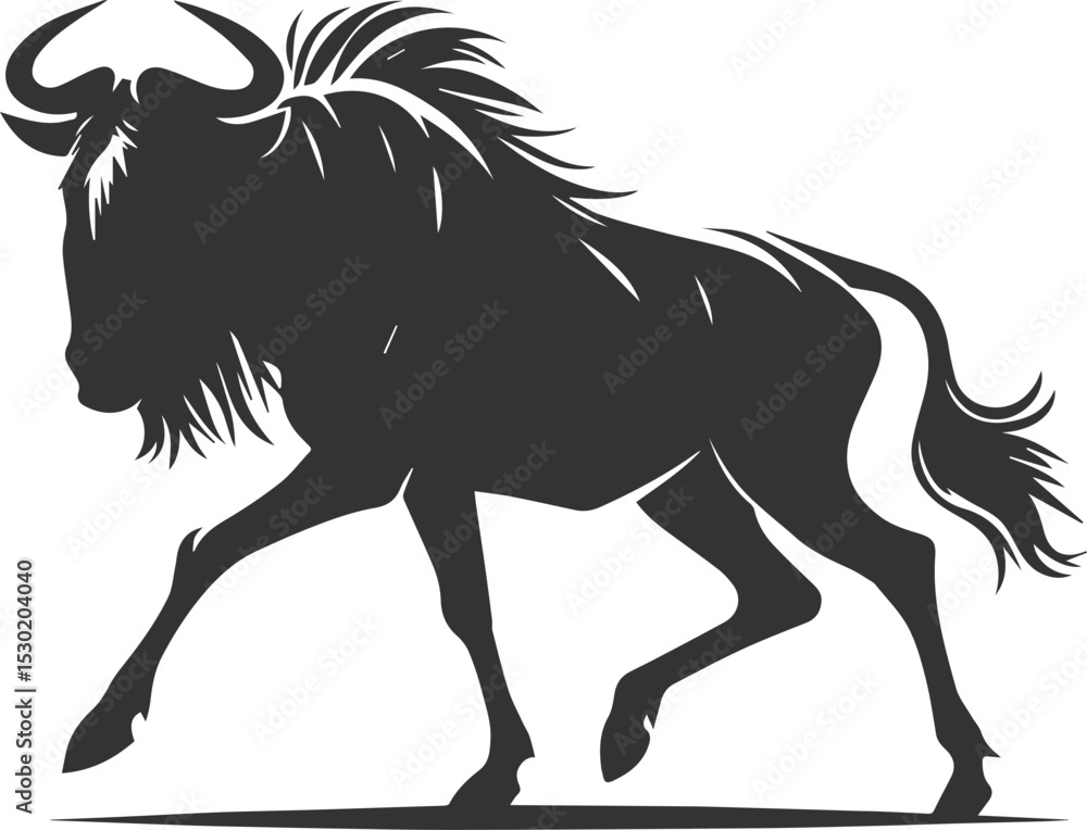 Fototapeta premium Wildebeest mammal animal vector drawing silhouette 