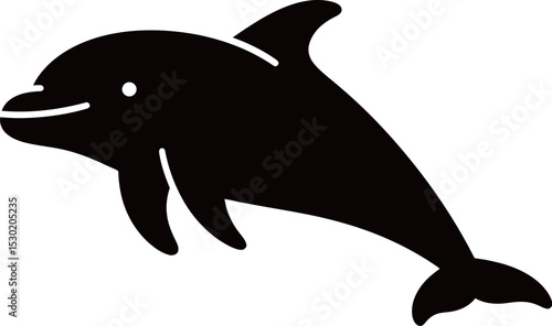 Playful dolphin illustration in a sleek black silhouette style.