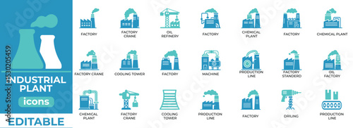 Editable industrial icons for factory, energy, and plant design