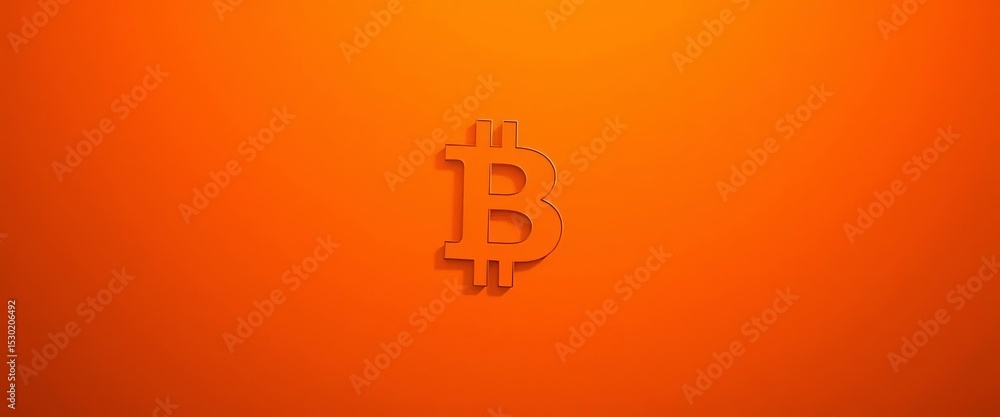 Fototapeta premium Bitcoin symbol cast shadow on orange backdrop, blockchain, wallet