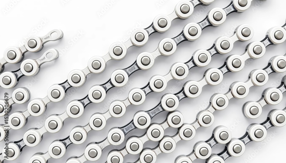 White background seamless vector texture of diagonally arranged realistic bicycle chain links, sport, illustration White background seamless vector texture of diagonally arranged realistic bicycle chain links, sport, illustration