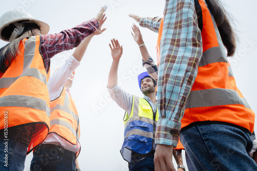 Wallpaper Mural Team Construction or engineering group and worker. Teamwork and determination to succeed. Safety hard hat to prevent accident while working Transport and Container Team. Concept Restart and new Normal Torontodigital.ca