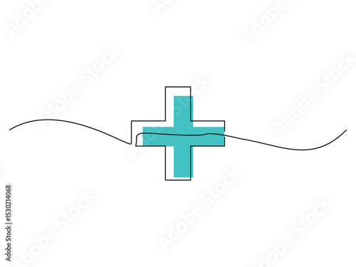 continuous one line drawing medical, crossed design, vector illustration, isolated on transparent background