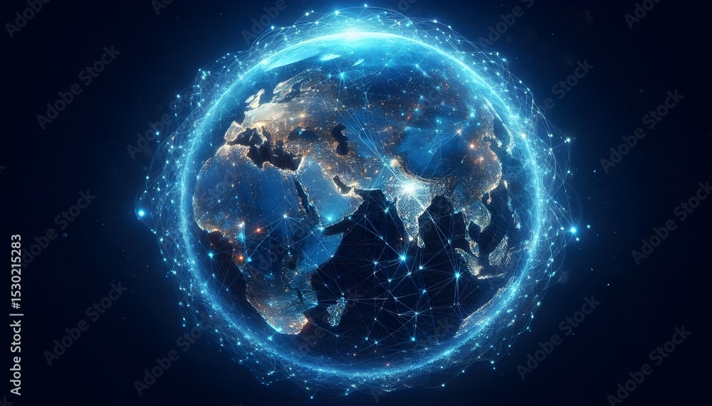 Fototapeta premium Glowing blue earth representing global digital connectivity and networks