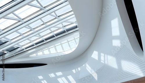 Futuristic minimalist architecture with geometric skylights and industrial elegance