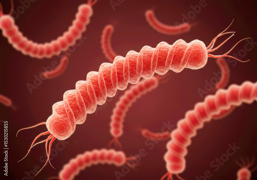 3D Illustration of Treponema Pallidum – Corkscrew-Shaped Syphilis Bacterium and STD Pathogen