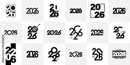 Big Set of 2026 number design template.