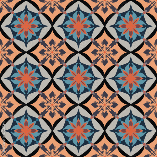 Geometric flower patterns, a blue-tone pattern that intersects with the son's color, vector patterns, used for wallpaper, cloth tiles, pillowcase, etc.