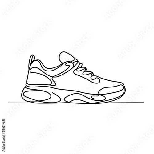 Running shoe in minimal line style symbolizing sport and movement