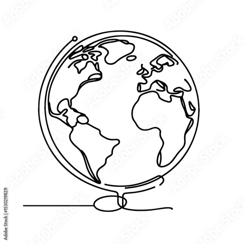 Globe in one-line drawing symbolizing travel and global education