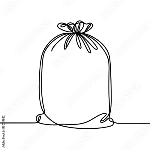 Garbage bag in line art symbolizing waste, disposal and cleanliness
