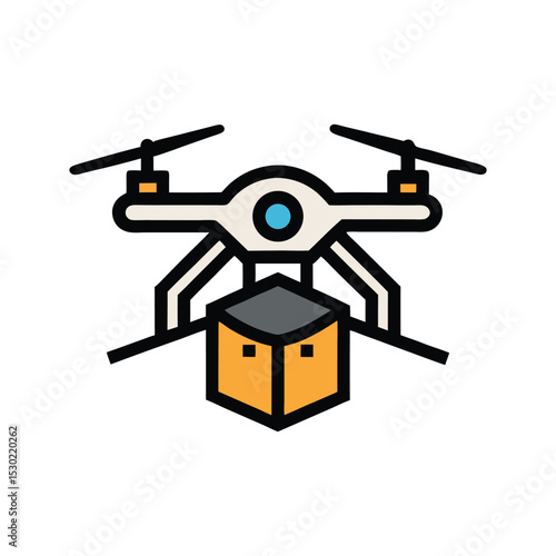 Hovering delivery drone with anti gravity tech icon vector illustration