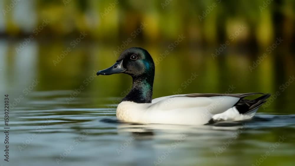 Tranquil duck gliding gracefully across the water in serene natural environment Tranquil duck gliding gracefully across the water in serene natural environment