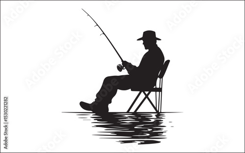 silhouette of a man fishing