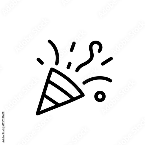 Simple Outline Party Confetti Cone with Star Burst Celebration Icon