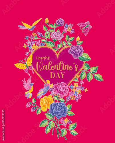 Valentine's Day Post Design With Batik Rose.