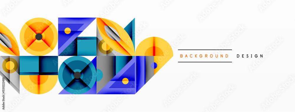 Abstract geometric shapes overlap, creating vibrant colorful design. Yellow, blue hues dominate composition. Modern aesthetic. Abstract geometric shapes overlap, creating vibrant colorful design. Yellow, blue hues dominate composition. Modern aesthetic.