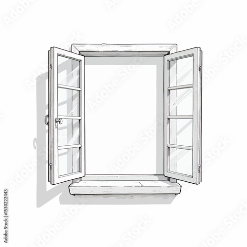 Open Window with Wooden Sill in Soft Morning Light