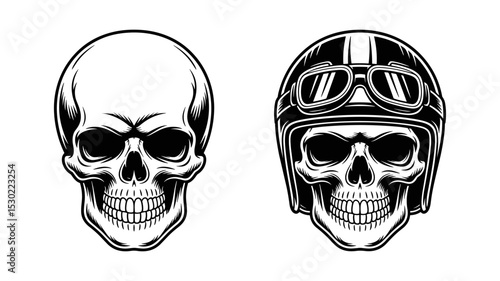 Skull with and without a Helmet Illustration