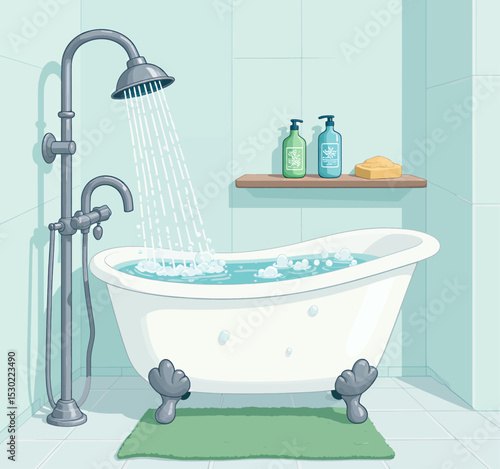 Relaxing Bathroom with Clawfoot Tub and Bubbles