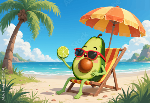 Relaxing Avocado on Tropical Beach