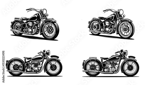 Four Set Of Vintage Motorcycles Illustration
 On White Background