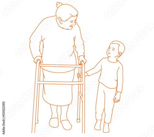 An elderly woman with a disability spends time with her grandchild at home