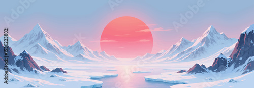 Serene Arctic Sunset Over Snowy Peaks