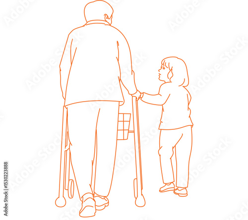  Grandmother and child walking down hall