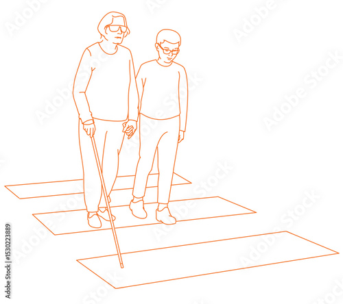 Kid support old person with disability to cross street