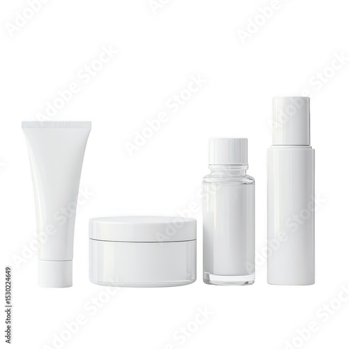 White cosmetic packaging set isolated on transparent background