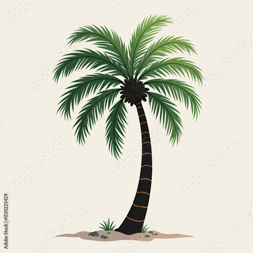 Tropical Serenity: Single Palm Tree on Sandy Beach