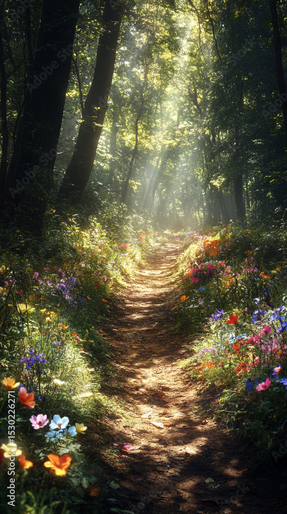 Obraz premium Hidden forest path with dappled scenery and vivid textures