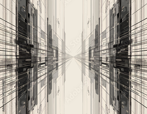 Urban Symmetry: Skyscrapers' Reflection in Rainy Cityscape