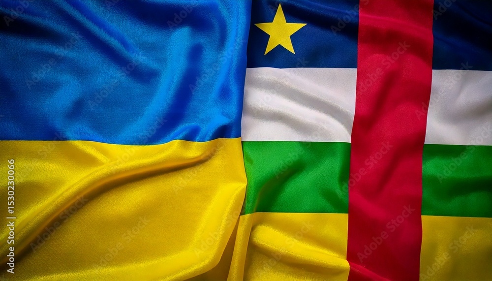 Obraz premium 中央アフリカの国旗とウクライナの国旗。(Central African Republic flag and Ukraine flag.) 