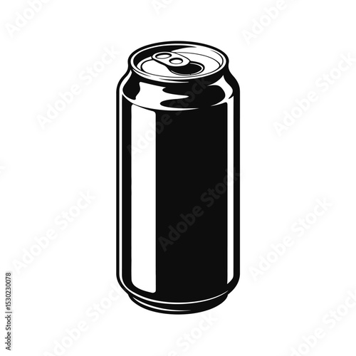 Monochrome Illustration of a Sleek and Shiny Aluminum Beverage Can