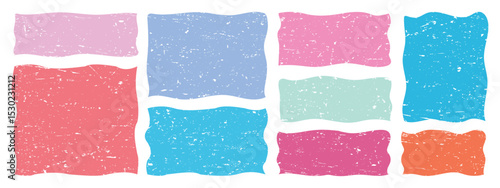 Set of hand drawn vector geometrical shapes, Funky frames for text and pictures. Colorful drawn squares with wavy rough edges, Wavy irregular rectangles, Different boxes. Vector illustration