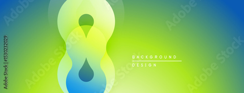 Abstract fluid shapes blend vibrant green, blue hues. Modern design evokes growth, energy, fluidity. Minimalist aesthetic creates calming visual impact.