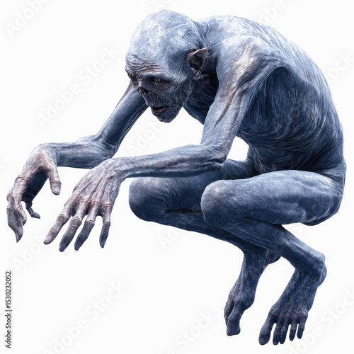 Creepy Hunched Cryptid Creature, 3D Render of a