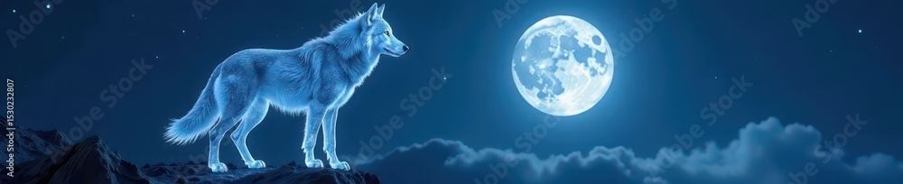 Crystalline wolf silhouette, full moon backdrop, wild, nature, dark Crystalline wolf silhouette, full moon backdrop, wild, nature, dark