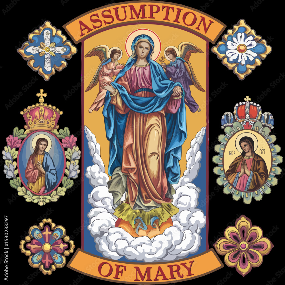 Obraz premium Assumption of Mary Vector EPS High-Quality Religious Illustration