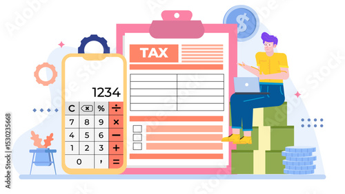 Person calculating tax on laptop, suitable for financial websites, tax preparation articles, accounting blogs, and business presentations.