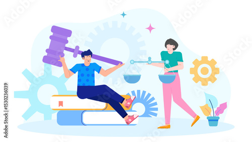 Man and woman in legal profession, symbolizing justice and law. Perfect for legal blog posts, court related presentations, or law firm website.