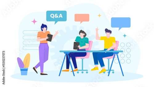 Three people in a QA session, discussing ideas. Great for business presentations or website images related to teamwork and collaboration.