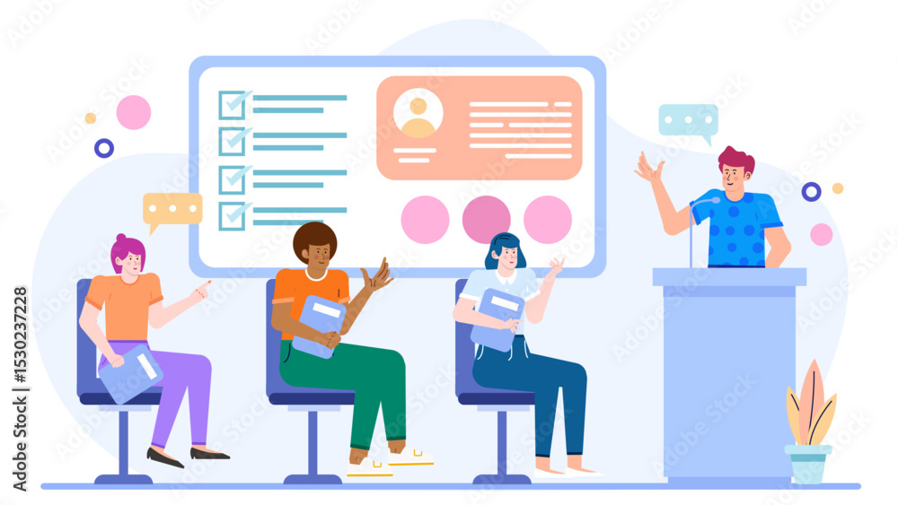 Man speaking to a group of people, suitable for business presentations, team meetings, seminars, leadership workshops, educational lectures. Man speaking to a group of people, suitable for business presentations, team meetings, seminars, leadership workshops, educational lectures.